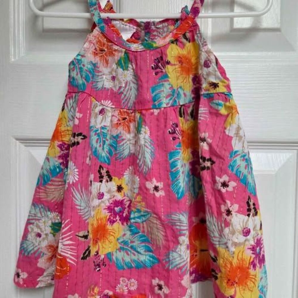 Small Wonders 6-9 months pink tropical flower gold glitter stripes like new